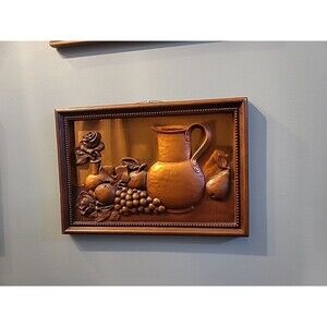 Coppercraft Guild Vintage Copper Framed 3D Wall Art Fruit & Pitcher 11x16 1970s
